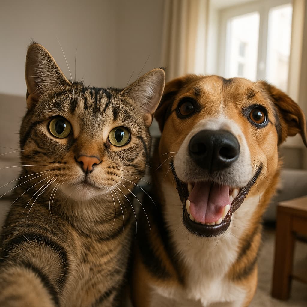 Cat and dog friendship portrait