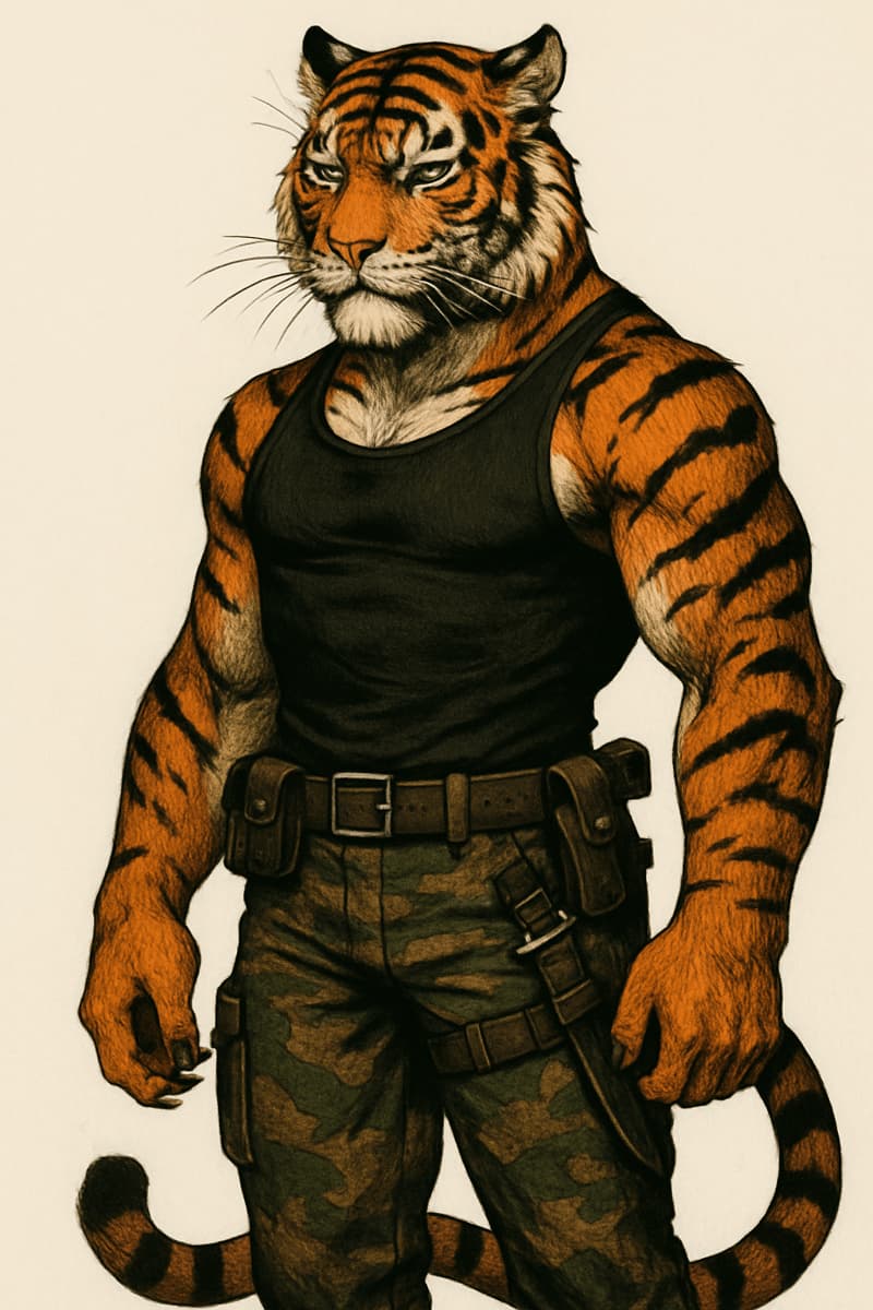 Anthropomorphic cat character in orange outfit