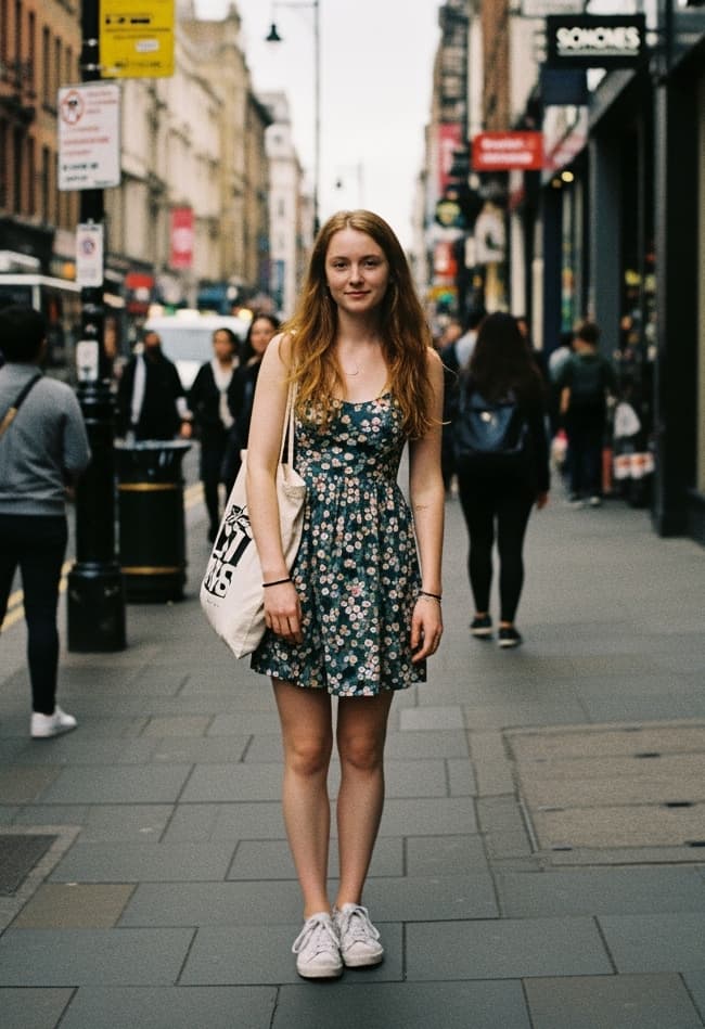 Woman walking on city street