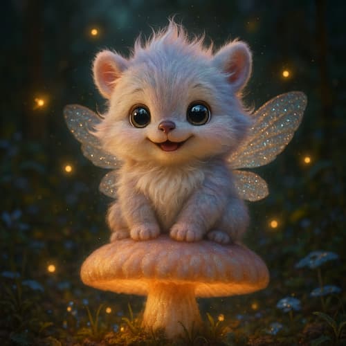 Adorable baby animal on mushroom